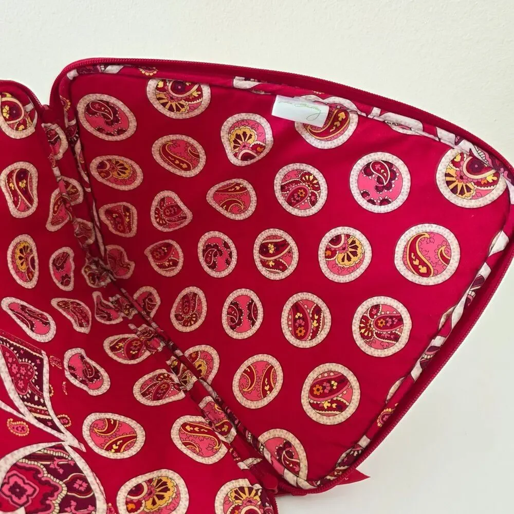 Vera Bradley Laptop Sleeve Quilted Paisley Case Pink Red Zip Closure